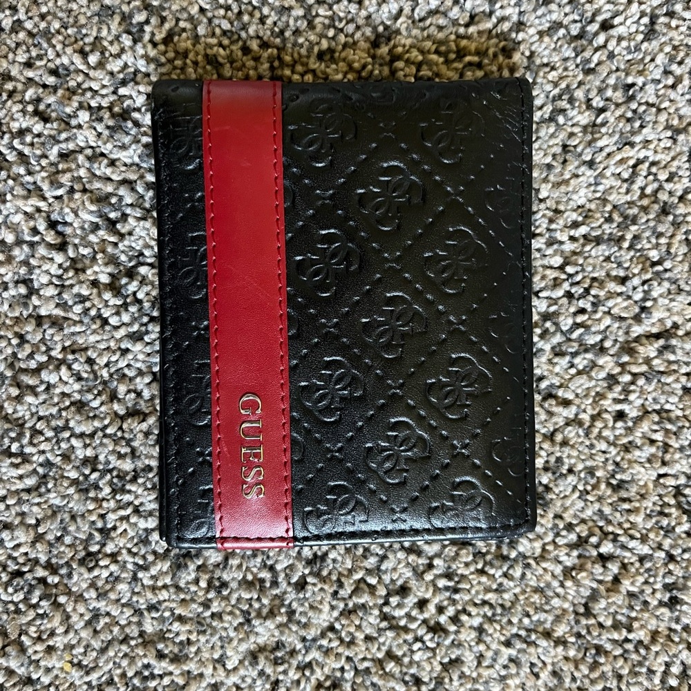 Guess Embossed Black and Red Card Holder